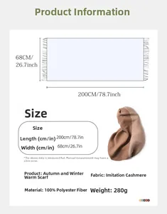 Detailed size chart for winter cashmere-like scarf showing 200x68cm dimensions