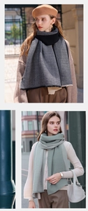 Detailed texture of dual-sided wrinkled cashmere-feel scarf with elegant knitted patterns