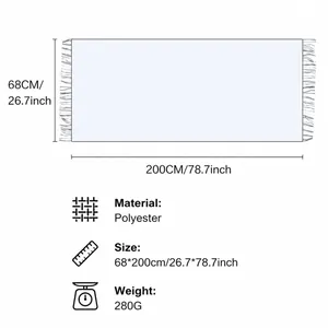 Size chart for winter checkered scarf showing dimensions 200x68cm and 280g polyester material