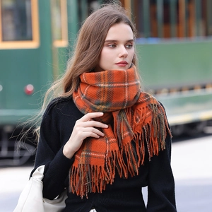 Écharpe Plaid Hiver Femmes Faux Cachemire Châle À Franges Épais Chaud Rétro Britannique Mode Enveloppements
