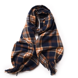 Écharpe d'hiver à carreaux classiques avec pompons bleus, marrons et blancs style cachemire