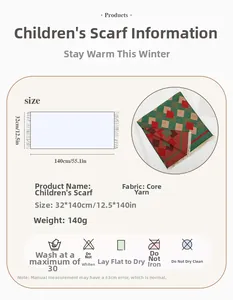 Size chart showing 32x140cm dimensions for kids diamond pattern knitted winter scarf