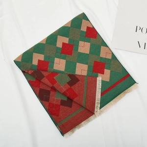 Diamond argyle knit kids scarf with tassels in red, green and khaki winter colors