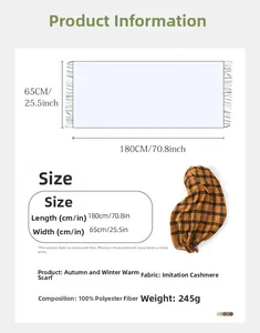 Tabella taglie sciarpa a quadri 180x65cm in finto cashmere e peso 245g con specifiche