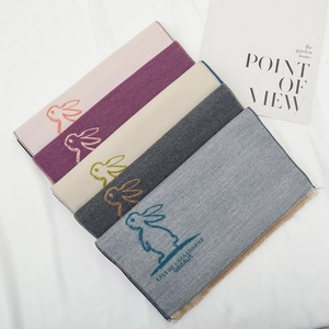 Soft knitted scarves for kids with cute bunny print and fringe in multiple colors