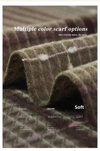 Macro shot of dark green and brown checkered scarf with soft skin-friendly texture
