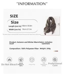 Detailed size guide and care instructions for the 180x70cm vintage plaid winter scarf