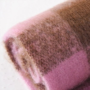 Winter plush oversized checkered scarf in pink and brown with brushed texture design