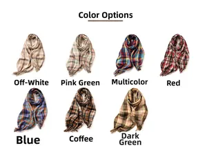 Selection of plaid scarves in seven colors with fringe edges for winter style