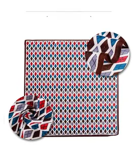 Detail show of geometric diamond pattern pocket square with reinforced edge stitching