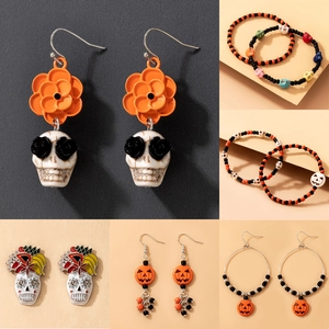 Boucles D'oreilles D'halloween Crâne Citrouille Gothique Rose Chauve-souris Gland Drop Dangle Bijoux Pour Femmes Alliage Résine Cadeau De Fête Festive