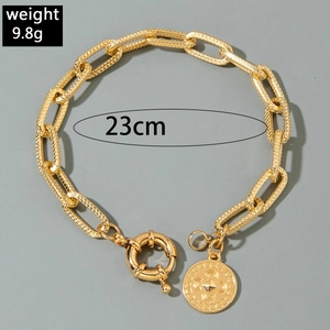 Detail of chunky gold chain anklet showing 9.8g weight and 23cm length measurement