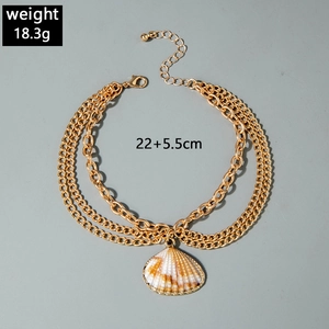 Gold layered heart chain anklet detail with shell pendant and dimensions weight 18.3g