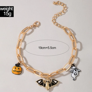 Halloween charm bracelet with pumpkin bat and ghost pendants including size specifications
