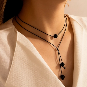 Handmade Layered Y-Shaped Necklace For Women Minimalist Wax Rope Suede Cord Resin Bead Alloy Pendant Jewelry