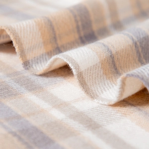 Classic beige and grey plaid scarf in soft cashmere-like fabric with a textured finish