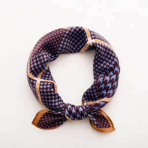 Classic houndstooth printed silk scarf in purple and blue with fashion modern text