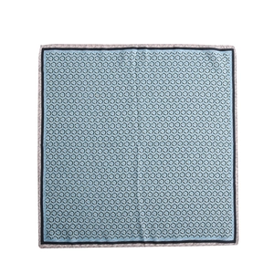 Elegant 70x70cm square silk scarf with geometric ring patterns and black border design