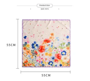 Größentabelle mit 55x55cm Maßen für das quadratische Kunstseidentuch mit Blumenmuster