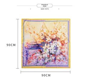Größeninfo für das quadratische Seidentuch mit Maßen von 90cm x 90cm und Blumen