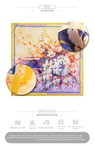 Detailansicht eines Seiden-Viereckstuchs mit Gänseblümchen-Druck und Stoffstruktur-Zoom