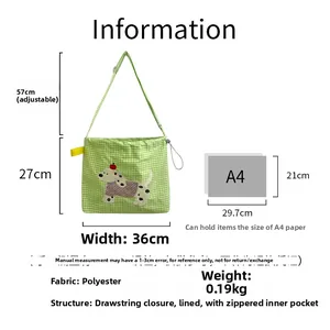 Spécifications de taille et structure interne du sac à cordon à carreaux verts