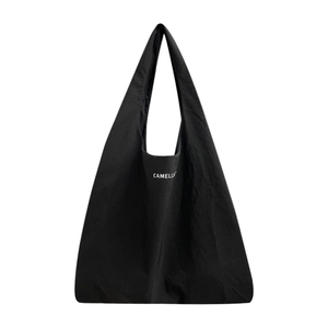 Grand sac cabas hobo en nylon noir avec logo Camellia au style coréen minimaliste d'été