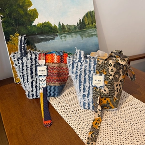 Bohemian Denim Patchwork Tote Bag With Frayed Fringe Edges Geometric Leopard Print Vintage Handbag For Women Casual Wear