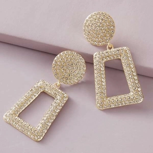 Elegant gold geometric hollow earrings with sparkling crystals for a luxury look