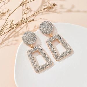 Luxurious gold-plated geometric hollow earrings with sparkling crystals in a chic layout