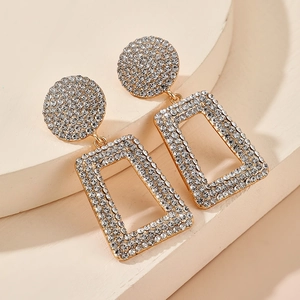 Luxurious gold plated geometric earrings with pave white rhinestones for a chic look