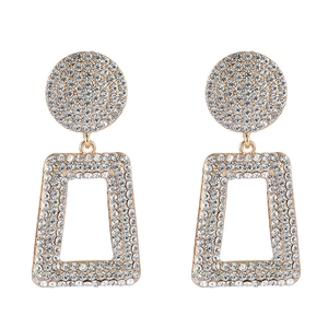 Luxurious gold-plated geometric hollow earrings with sparkling pave-set crystal rhinestones