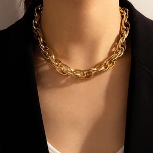 Chunky Chain Necklace Polished Alloy Hip Hop Punk Exaggerated Geometric Heavy Metal For Women Men