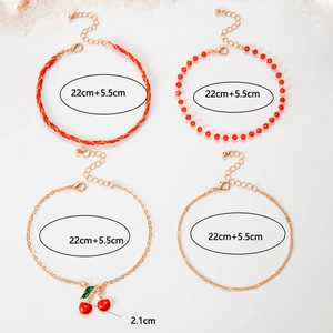 Detailed size specifications for red beaded and cherry pendant anklet set with 22cm main chain