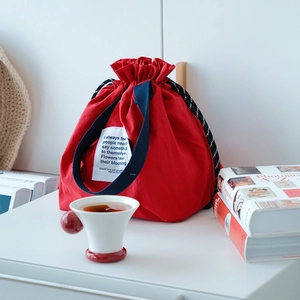 Bolsa de Almuerzo Térmica de Nailon para Mujer Portátil Caja de Bento Bolsa Bloque de Color de Mano Cordón Picnic Almacenamiento Bolso Uso Diario Oficina