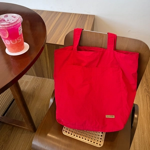 Borsa tote minimalista in nylon rosso con doppie tasche per il pendolarismo quotidiano