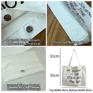 Minimalist white nylon tote bag with My Journey text and magnetic closure design