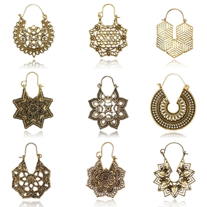 Bohemian Vintage Hollow Out Alloy Dangle Earrings Ethnic Mandala Geometric Flower Jewelry For Women