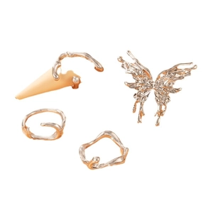 Set di anelli farfalla in argento con anelli geometrici liquidi e irregolari