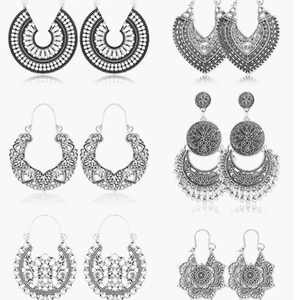 Retro Bohemian Hollow Flower Dangle Earrings For Women Alloy Ethnic Mandala Geometric Cutout Jewelry Iron Earring Post