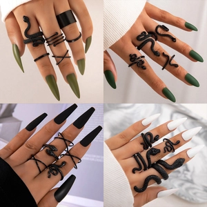 Snake Rings Alloy Black And Antique Silver Punk Gothic Animal Shape Open Adjustable Band Unisex Fashion Jewelry