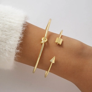Bracelet Jonc Ajustable En Alliage Plaqué Or Argent Noeud Et Flèche Bijoux De Mode Géométriques Pour Les Femmes