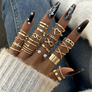 Fashionable butterfly and heart gold knuckle ring set of 17 for women bohemian style
