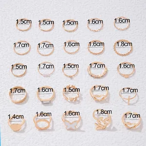 Detailed size chart showing inner diameter measurements for the 25-piece ring set