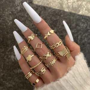 Fashionable gold butterfly and heart open ring set for women with 12 pieces