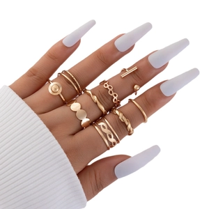 Chic gold butterfly and heart open multi-joint ring set for women fashion layering