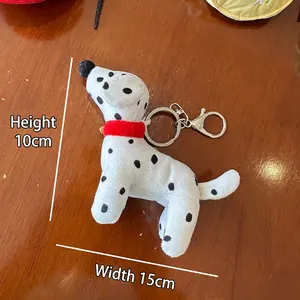 Cute spotted dog plush bag pendant with red collar and silver keychain, height 10cm x 15cm