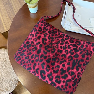 Women Leopard Print Corduroy Tote Bag Large Capacity Casual Shoulder Bag Retro Animal Pattern Handbag For Daily Travel