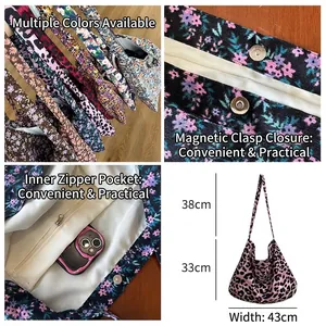Autumn leopard print large tote bag with magnetic clasp and internal zip pocket