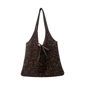 Large vintage leopard print suede tote bag with tie closure and minimalist black label